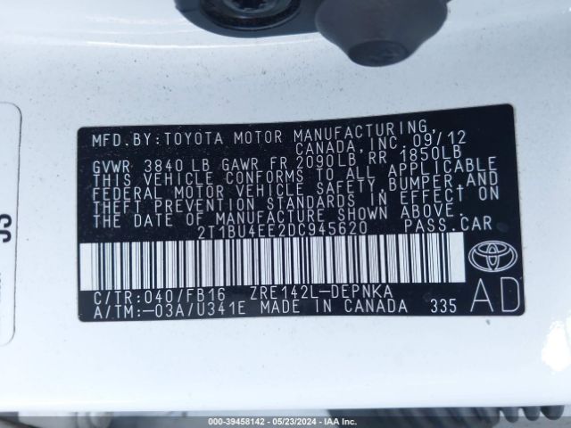 Photo 8 VIN: 2T1BU4EE2DC945620 - TOYOTA COROLLA 