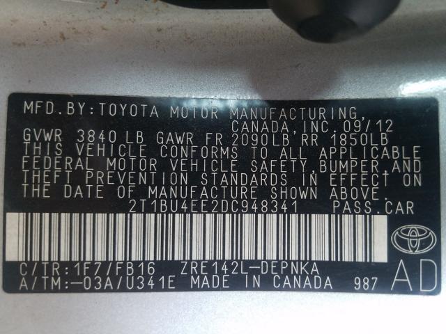 Photo 9 VIN: 2T1BU4EE2DC948341 - TOYOTA COROLLA BA 