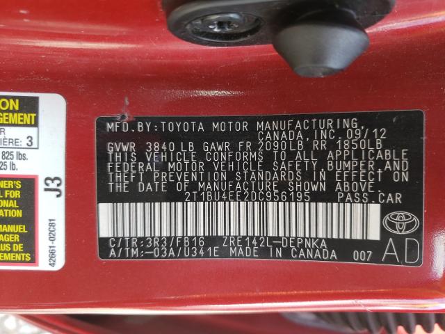 Photo 9 VIN: 2T1BU4EE2DC956195 - TOYOTA COROLLA BA 