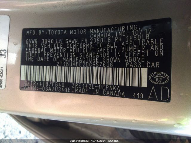 Photo 8 VIN: 2T1BU4EE2DC957606 - TOYOTA COROLLA 