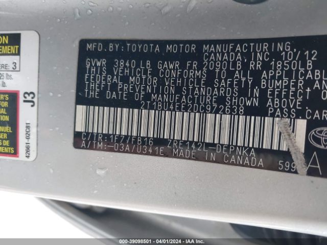 Photo 8 VIN: 2T1BU4EE2DC972638 - TOYOTA COROLLA 