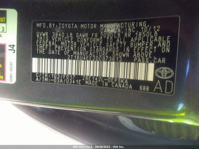 Photo 8 VIN: 2T1BU4EE2DC973613 - TOYOTA COROLLA 