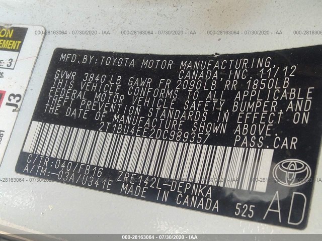 Photo 8 VIN: 2T1BU4EE2DC989357 - TOYOTA COROLLA 