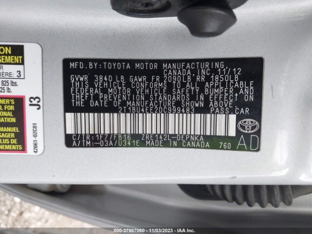 Photo 8 VIN: 2T1BU4EE2DC999483 - TOYOTA COROLLA 