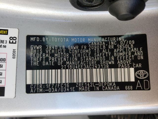 Photo 9 VIN: 2T1BU4EE3AC243138 - TOYOTA COROLLA BA 