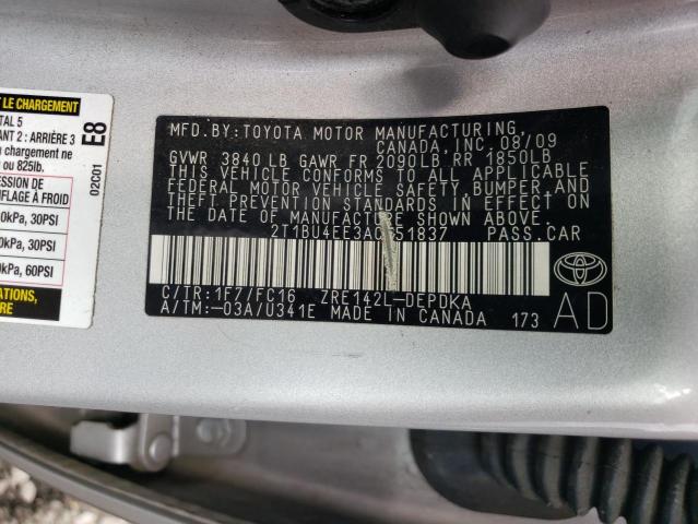 Photo 9 VIN: 2T1BU4EE3AC251837 - TOYOTA COROLLA BA 