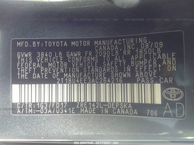 Photo 8 VIN: 2T1BU4EE3AC264216 - TOYOTA COROLLA 