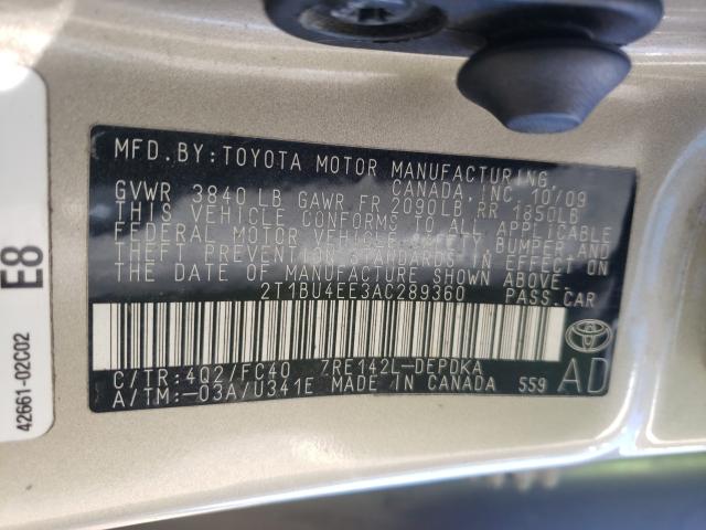 Photo 9 VIN: 2T1BU4EE3AC289360 - TOYOTA COROLLA BA 