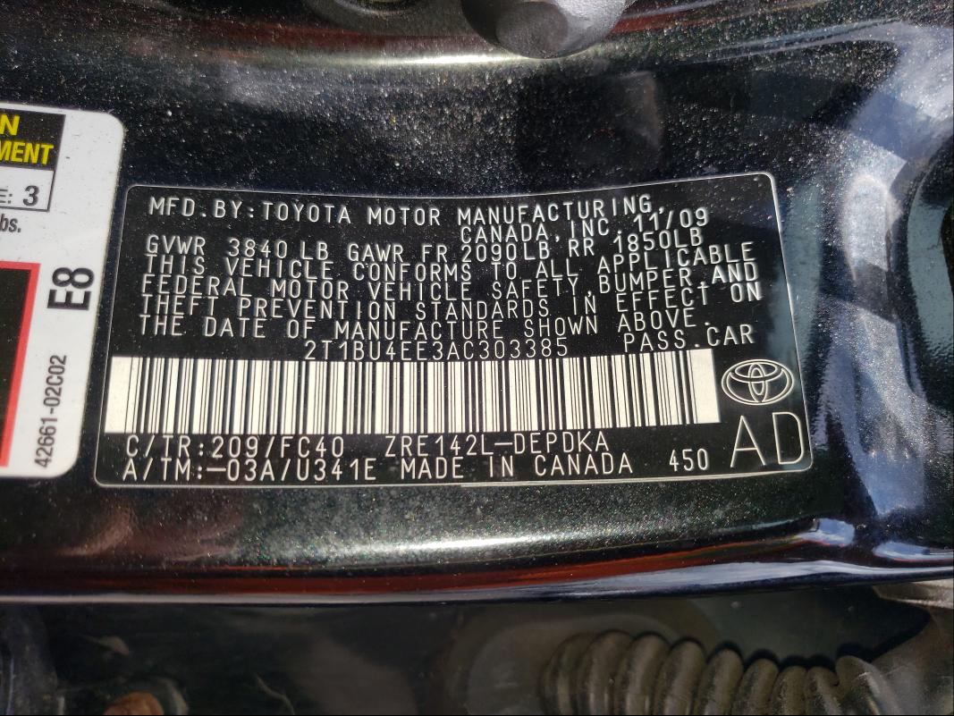 Photo 9 VIN: 2T1BU4EE3AC303385 - TOYOTA COROLLA BA 