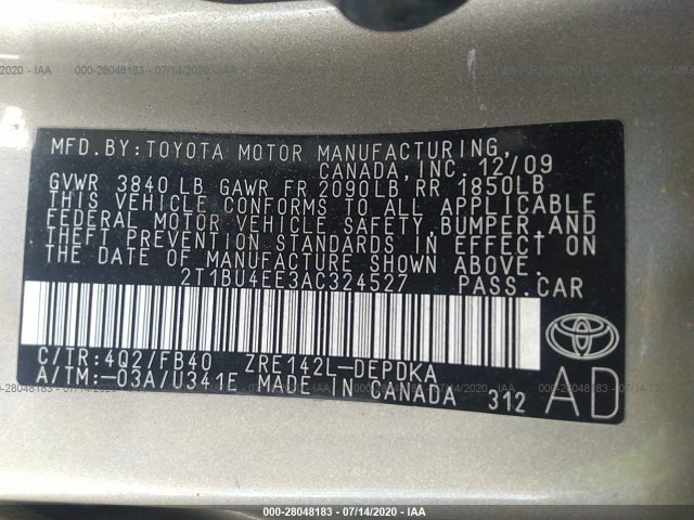 Photo 8 VIN: 2T1BU4EE3AC324527 - TOYOTA COROLLA 