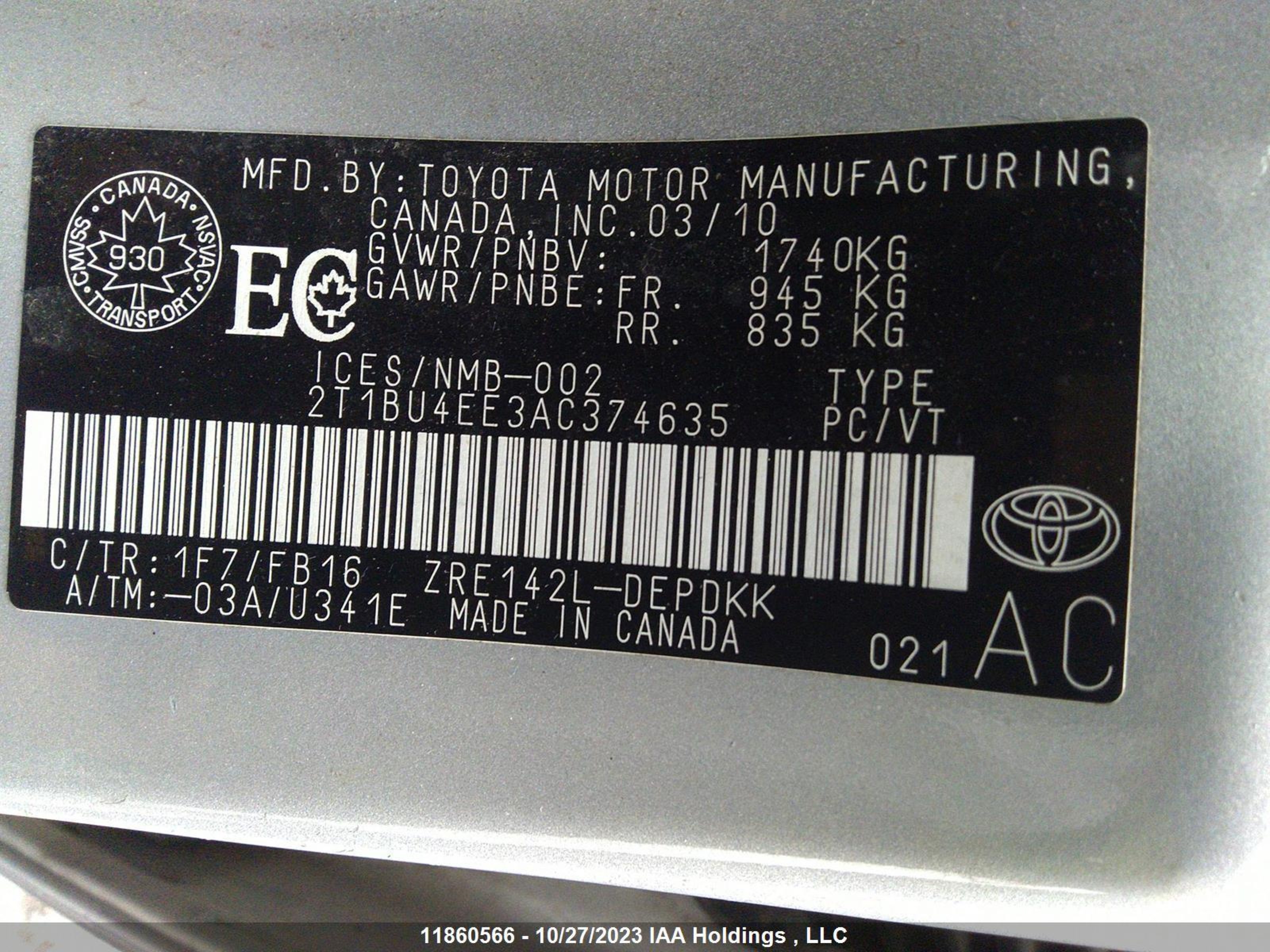 Photo 8 VIN: 2T1BU4EE3AC374635 - TOYOTA COROLLA 