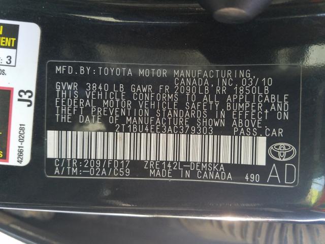 Photo 9 VIN: 2T1BU4EE3AC379303 - TOYOTA COROLLA BA 