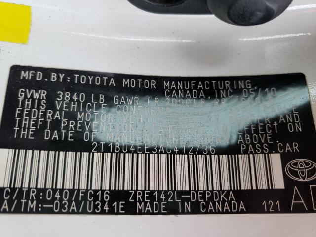 Photo 9 VIN: 2T1BU4EE3AC412736 - TOYOTA COROLLA BA 