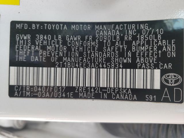 Photo 9 VIN: 2T1BU4EE3AC445834 - TOYOTA COROLLA BA 