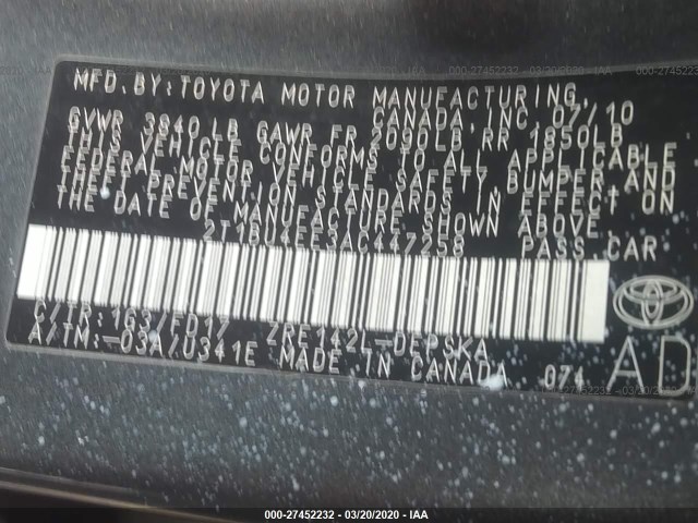 Photo 8 VIN: 2T1BU4EE3AC447258 - TOYOTA COROLLA 