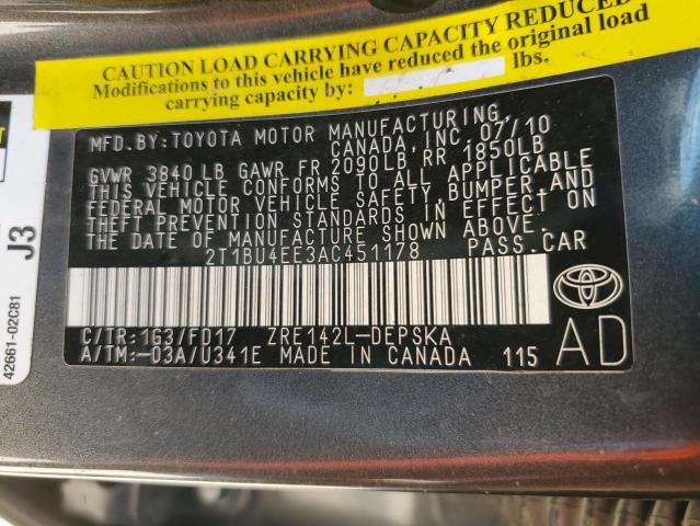 Photo 12 VIN: 2T1BU4EE3AC451178 - TOYOTA COROLLA BA 