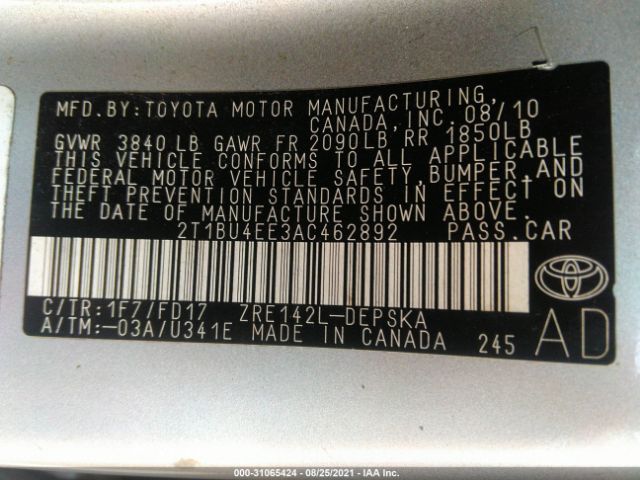 Photo 8 VIN: 2T1BU4EE3AC462892 - TOYOTA COROLLA 