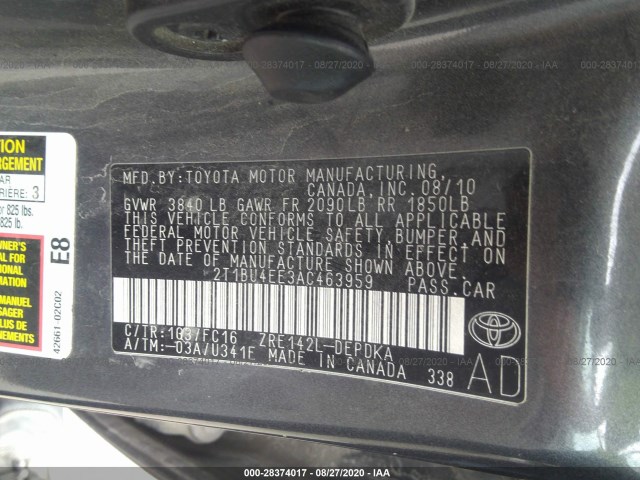 Photo 8 VIN: 2T1BU4EE3AC463959 - TOYOTA COROLLA 