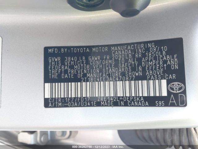 Photo 8 VIN: 2T1BU4EE3AC470877 - TOYOTA COROLLA 