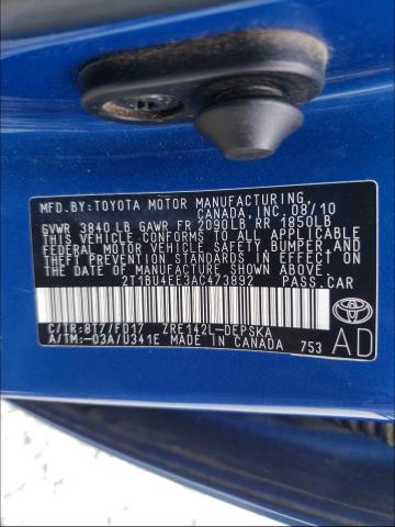 Photo 9 VIN: 2T1BU4EE3AC473892 - TOYOTA COROLLA BA 