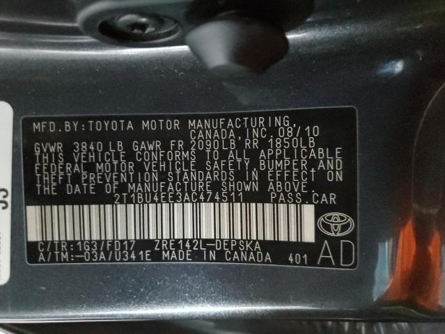 Photo 11 VIN: 2T1BU4EE3AC474511 - TOYOTA COROLLA BA 