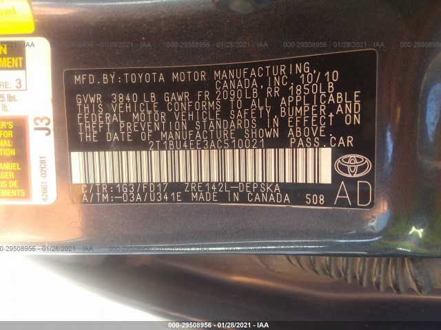 Photo 8 VIN: 2T1BU4EE3AC510021 - TOYOTA COROLLA 