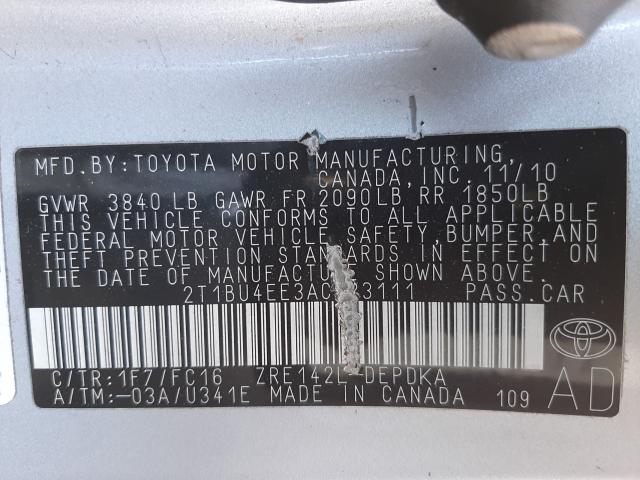 Photo 9 VIN: 2T1BU4EE3AC523111 - TOYOTA COROLLA BA 