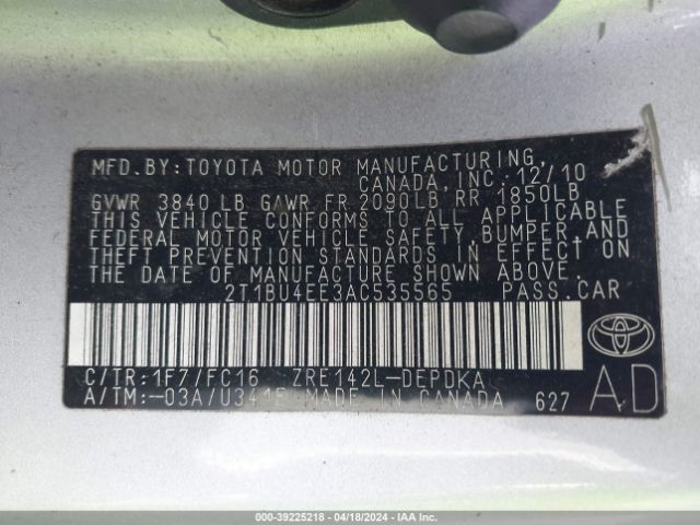 Photo 8 VIN: 2T1BU4EE3AC535565 - TOYOTA COROLLA 