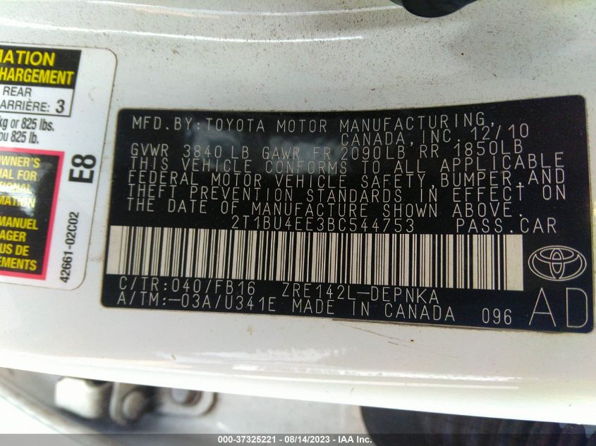 Photo 8 VIN: 2T1BU4EE3BC544753 - TOYOTA COROLLA 