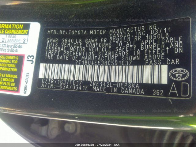 Photo 8 VIN: 2T1BU4EE3BC591037 - TOYOTA COROLLA 