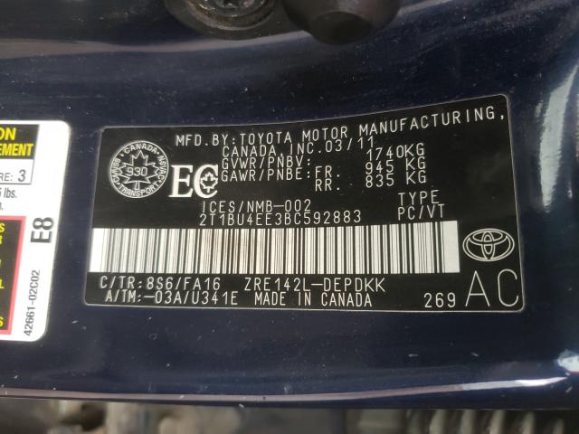 Photo 9 VIN: 2T1BU4EE3BC592883 - TOYOTA COROLLA BA 