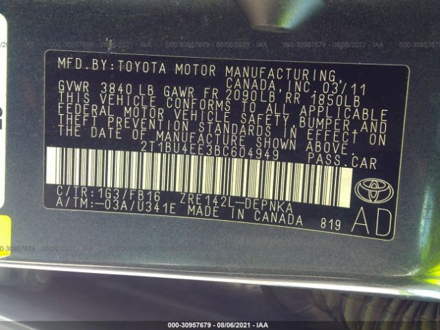 Photo 8 VIN: 2T1BU4EE3BC604949 - TOYOTA COROLLA 