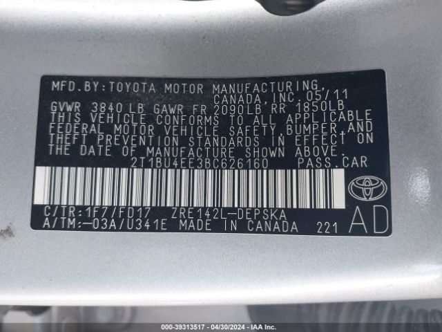 Photo 8 VIN: 2T1BU4EE3BC626160 - TOYOTA COROLLA 