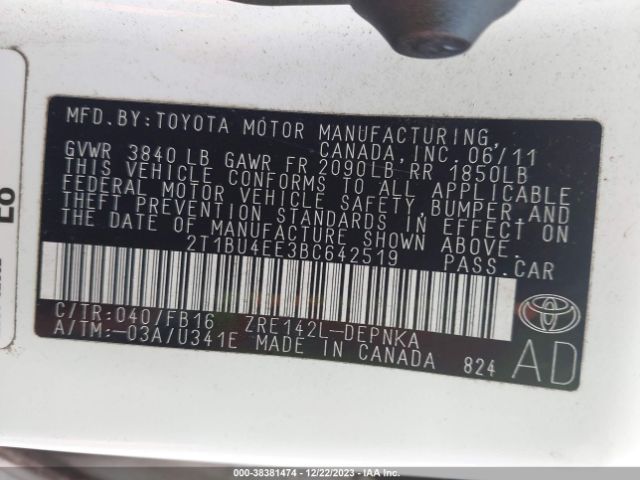 Photo 8 VIN: 2T1BU4EE3BC642519 - TOYOTA COROLLA 