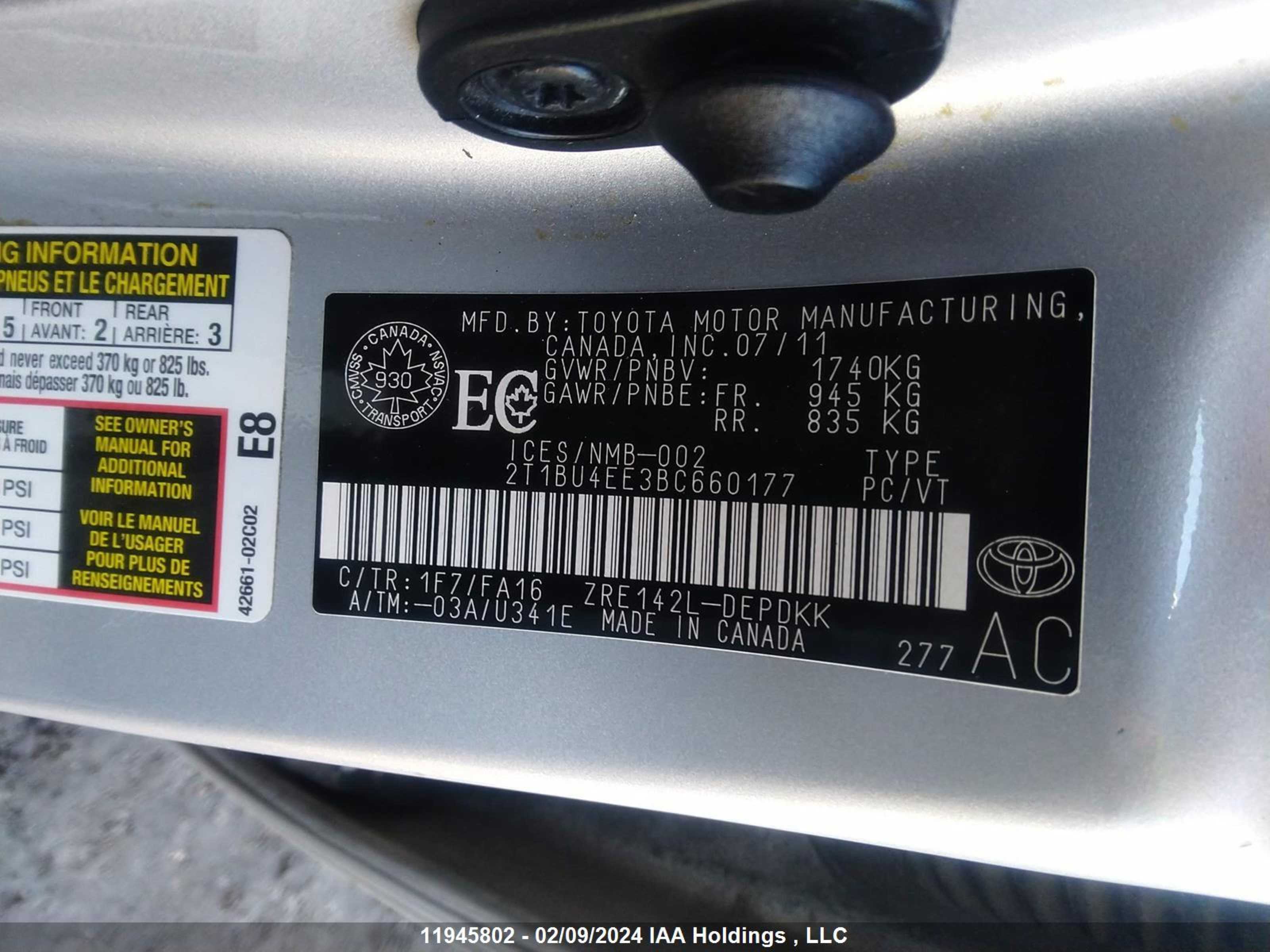 Photo 8 VIN: 2T1BU4EE3BC660177 - TOYOTA COROLLA 