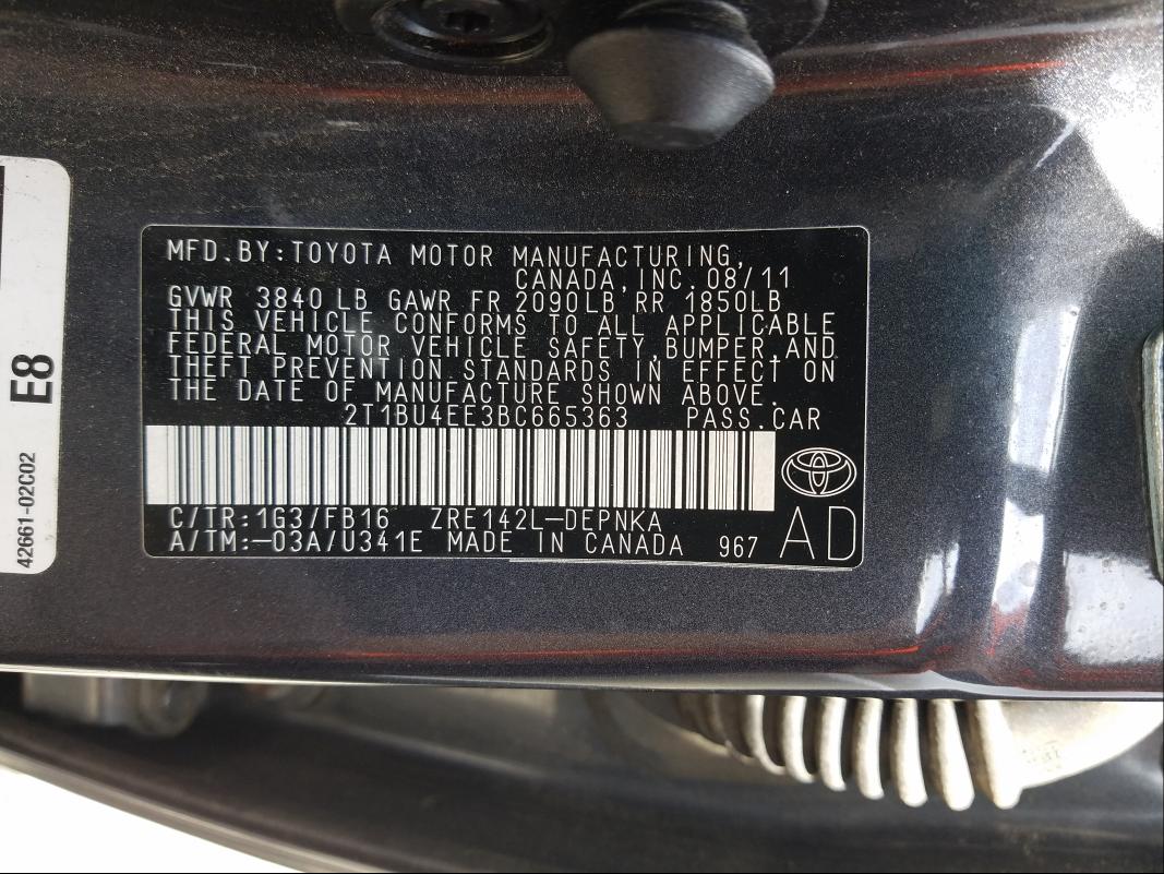 Photo 9 VIN: 2T1BU4EE3BC665363 - TOYOTA COROLLA BA 