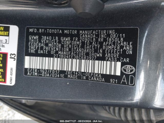 Photo 8 VIN: 2T1BU4EE3BC683927 - TOYOTA COROLLA 