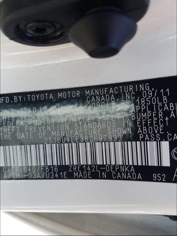 Photo 9 VIN: 2T1BU4EE3BC687993 - TOYOTA COROLLA BA 