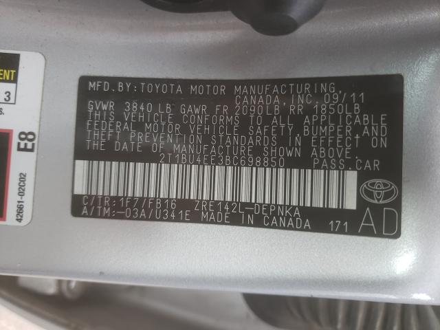 Photo 9 VIN: 2T1BU4EE3BC698850 - TOYOTA COROLLA LE 