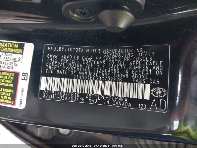 Photo 8 VIN: 2T1BU4EE3BC708826 - TOYOTA COROLLA 