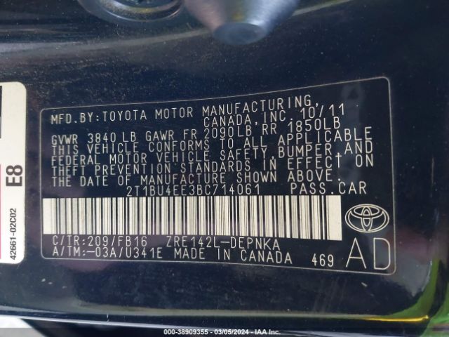 Photo 8 VIN: 2T1BU4EE3BC714061 - TOYOTA COROLLA 