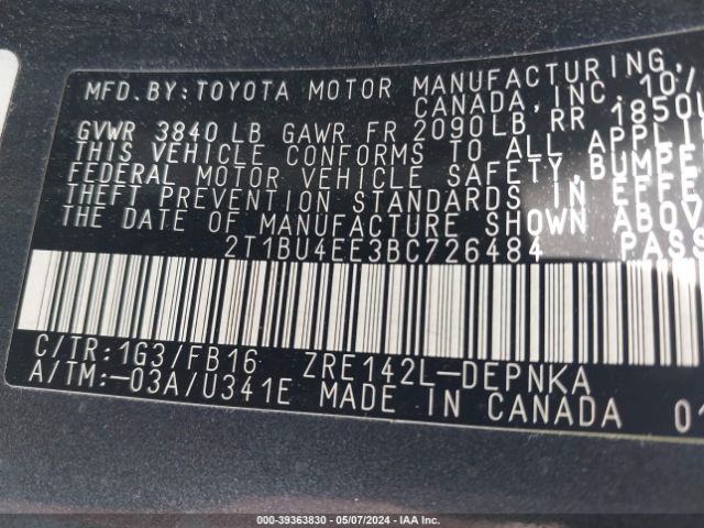 Photo 8 VIN: 2T1BU4EE3BC726484 - TOYOTA COROLLA 