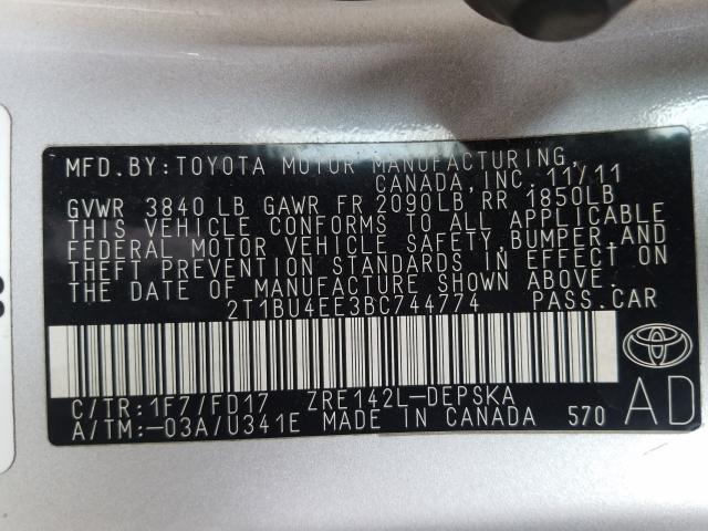 Photo 9 VIN: 2T1BU4EE3BC744774 - TOYOTA COROLLA BA 