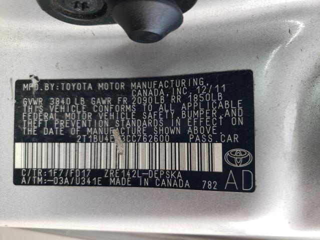 Photo 12 VIN: 2T1BU4EE3CC762600 - TOYOTA COROLLA BA 