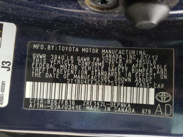 Photo 9 VIN: 2T1BU4EE3CC775122 - TOYOTA COROLLA BA 