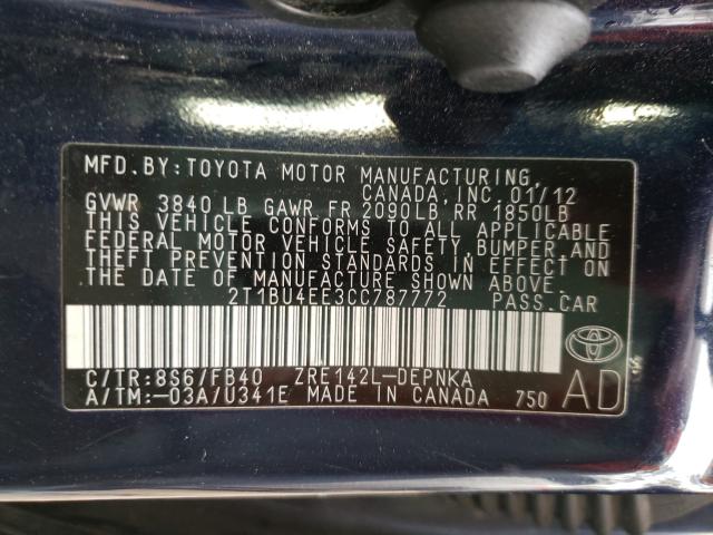 Photo 9 VIN: 2T1BU4EE3CC787772 - TOYOTA COROLLA BA 