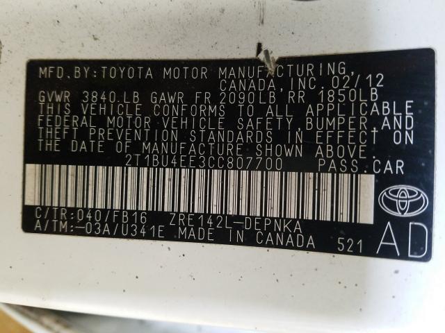 Photo 9 VIN: 2T1BU4EE3CC807700 - TOYOTA COROLLA BA 