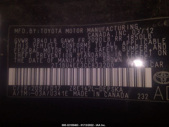 Photo 8 VIN: 2T1BU4EE3CC833200 - TOYOTA COROLLA 