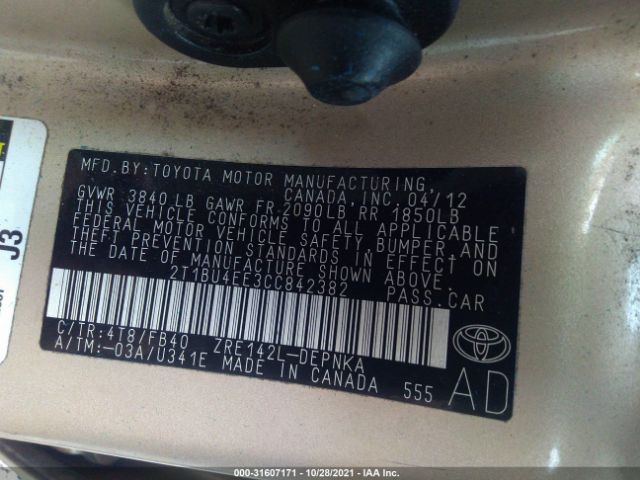 Photo 8 VIN: 2T1BU4EE3CC842382 - TOYOTA COROLLA 