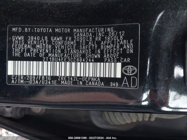 Photo 8 VIN: 2T1BU4EE3CC884244 - TOYOTA COROLLA 